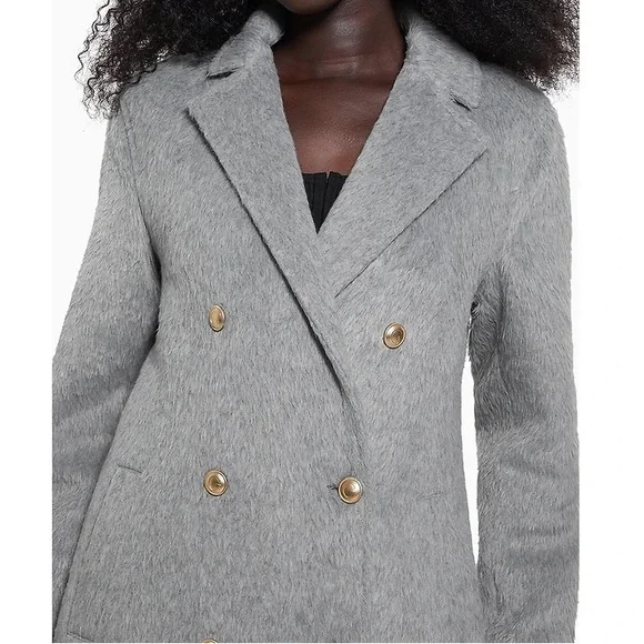 GUESS NWT Textured Wool Blend Double Breasted Coat Light Stone Heather Size S - Picture 3 of 16
